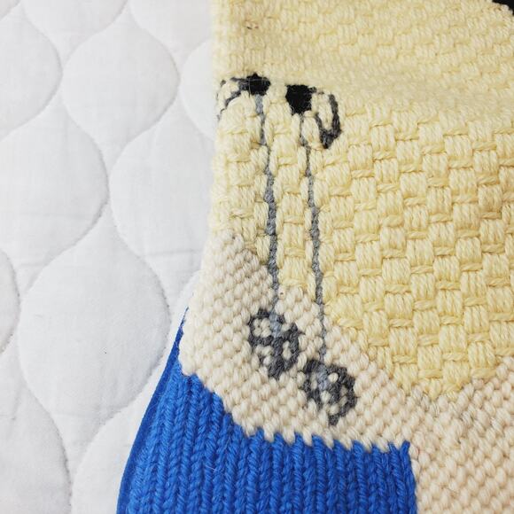 Vintage Christmas Needlepoint Christmas Stocking Ski Theme Blue Velvet Sports - Picture 4 of 10